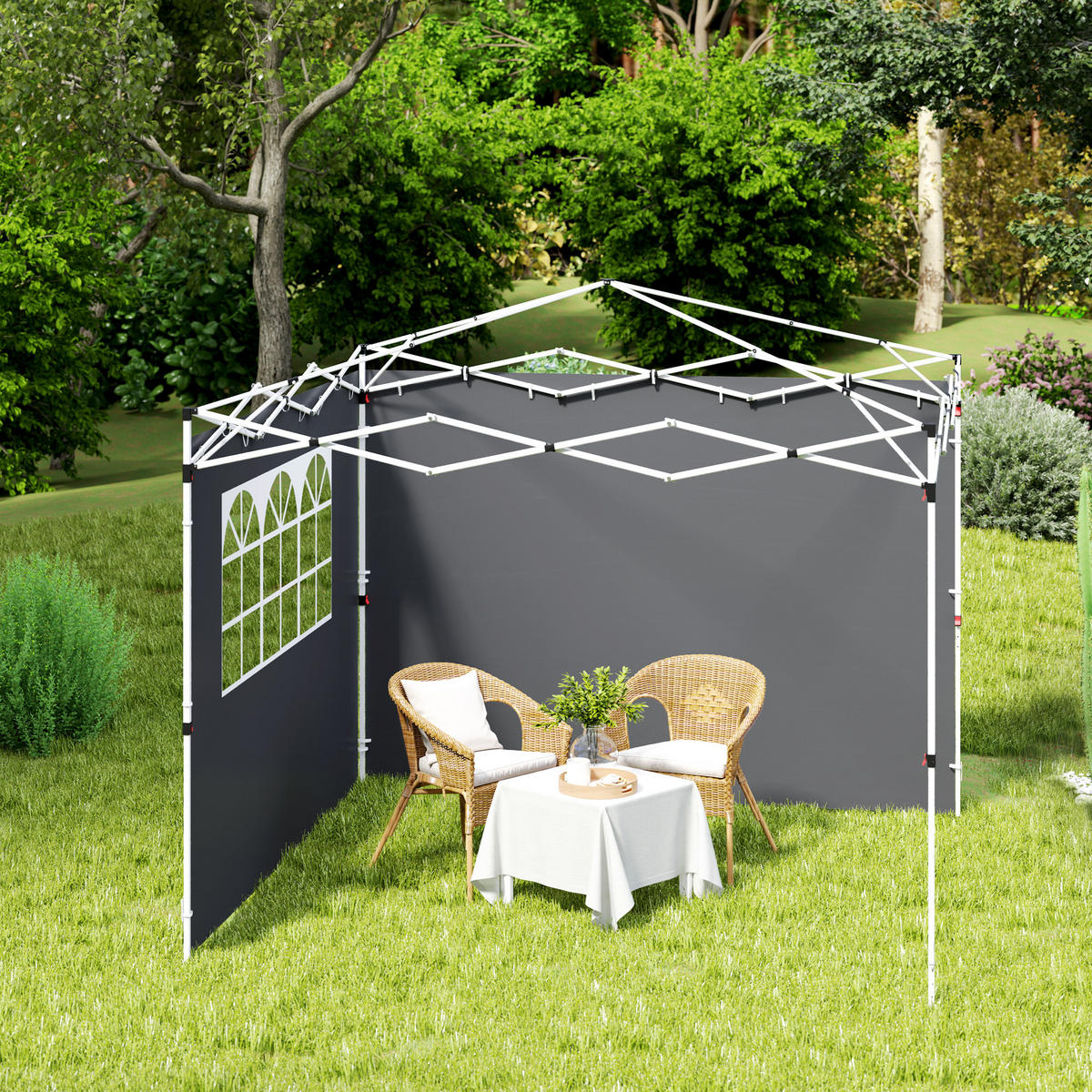 PAVILLON-SEITENWAND, Oxford-Stoff dunkelgrau mit Fenstern - Grau, Textil (10/30/20cm) - Vallsero