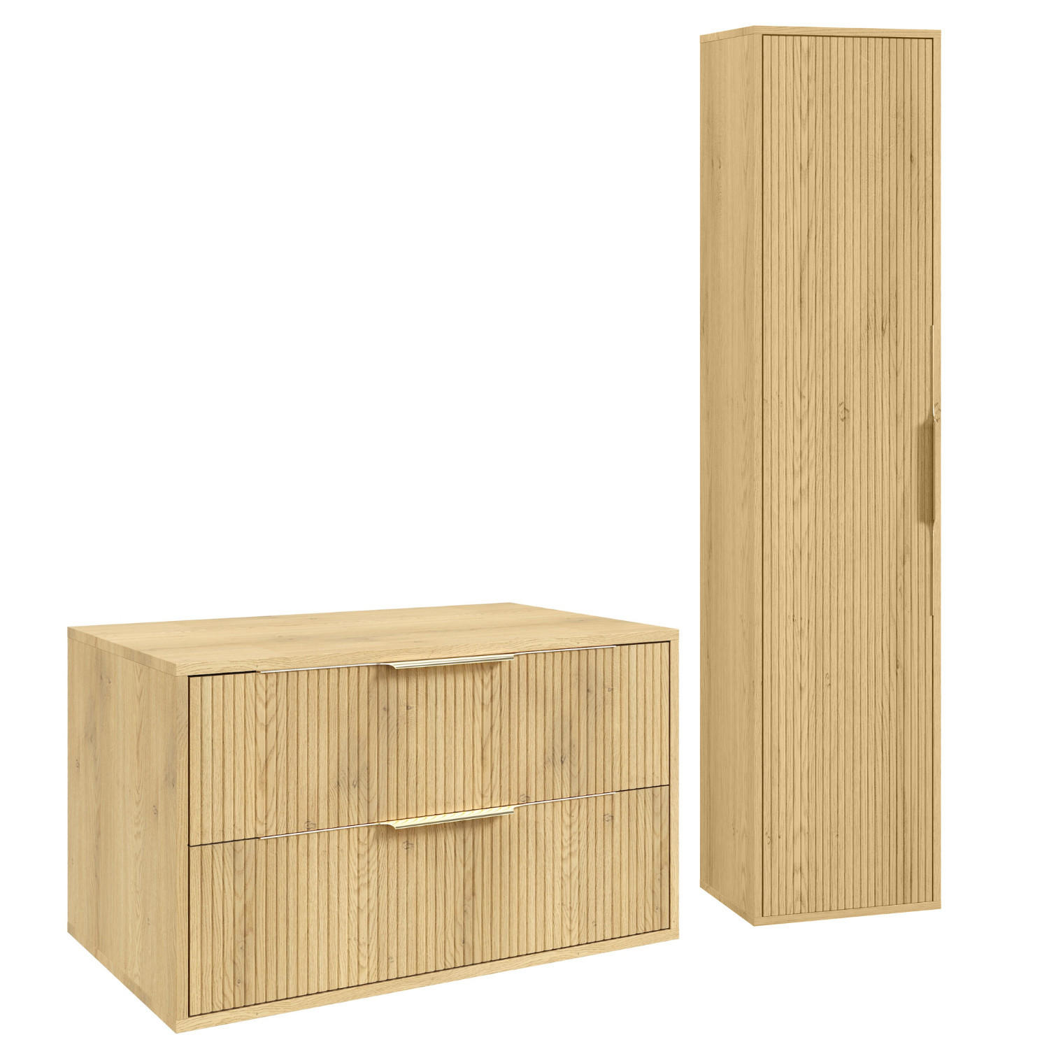 BADMÖBEL-SET Rimini 2 Teile Eiche - 80 x 46 x 46 cm - Eichefarben, Holz (80/46/46cm) - Badplaats