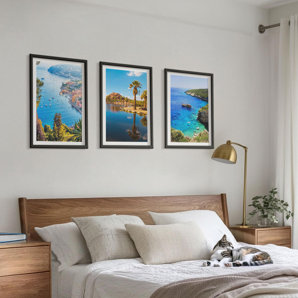 BILDER SET 3er Set - 40x60 cm Schwarzer Rahmen - Palmen am Meer, blaues Wasser - Schwarz, Kunststoff (40/60cm) - TULUP