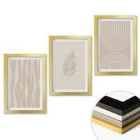 WANDBILDER 3er Set - 20x30 cm Goldrahmen - Beige Pflanzenmuster - Goldfarben, Kunststoff (20/30cm) - ArtPrintCave