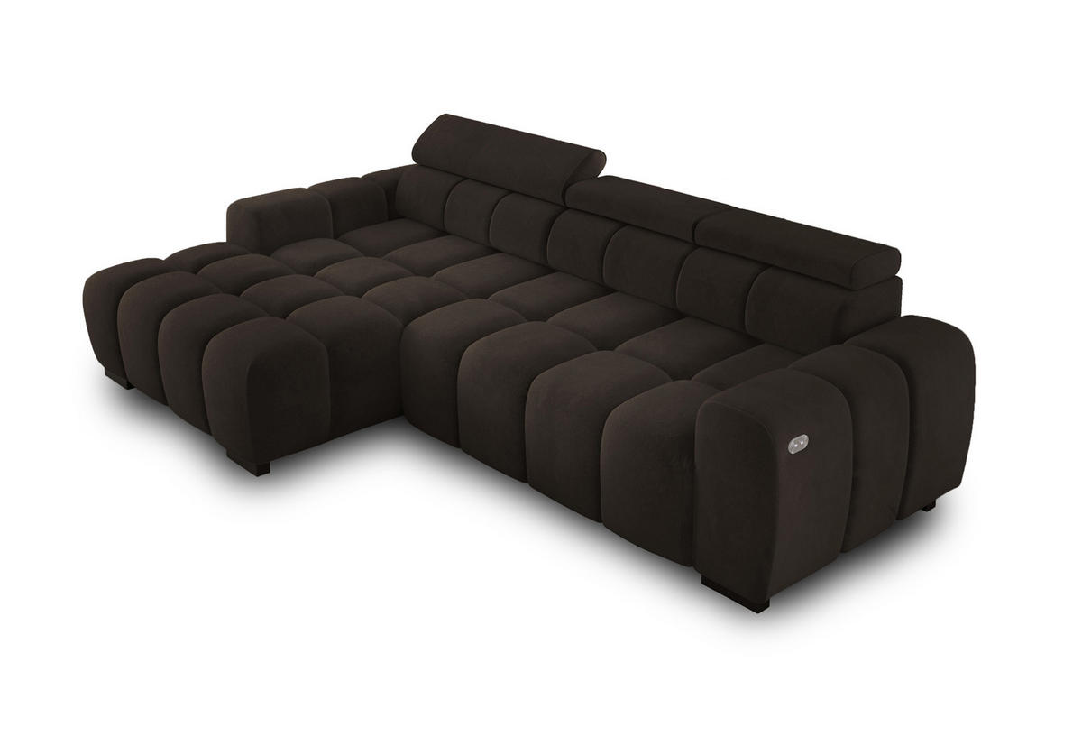 ECKSOFA OMBO 285x168x77/97 cm, Links, Schlaffunktion, elektr. Sitz, Kopfstützen, Buche dunkel, hydrophober SALVADOR-Stoff – Olivgrün - Anthrazit, Holz/Textil (168/285cm) - DomoHome