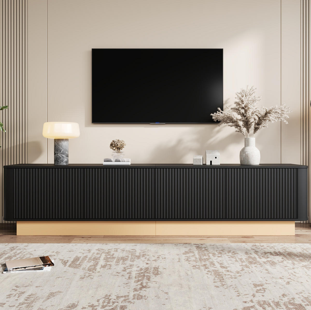 TV-LOWBOARD mit 4 Türen 200 x 40 cm MDF Schwarz - Schwarz, Holzwerkstoff (40/47.5/200cm) - Beauniv