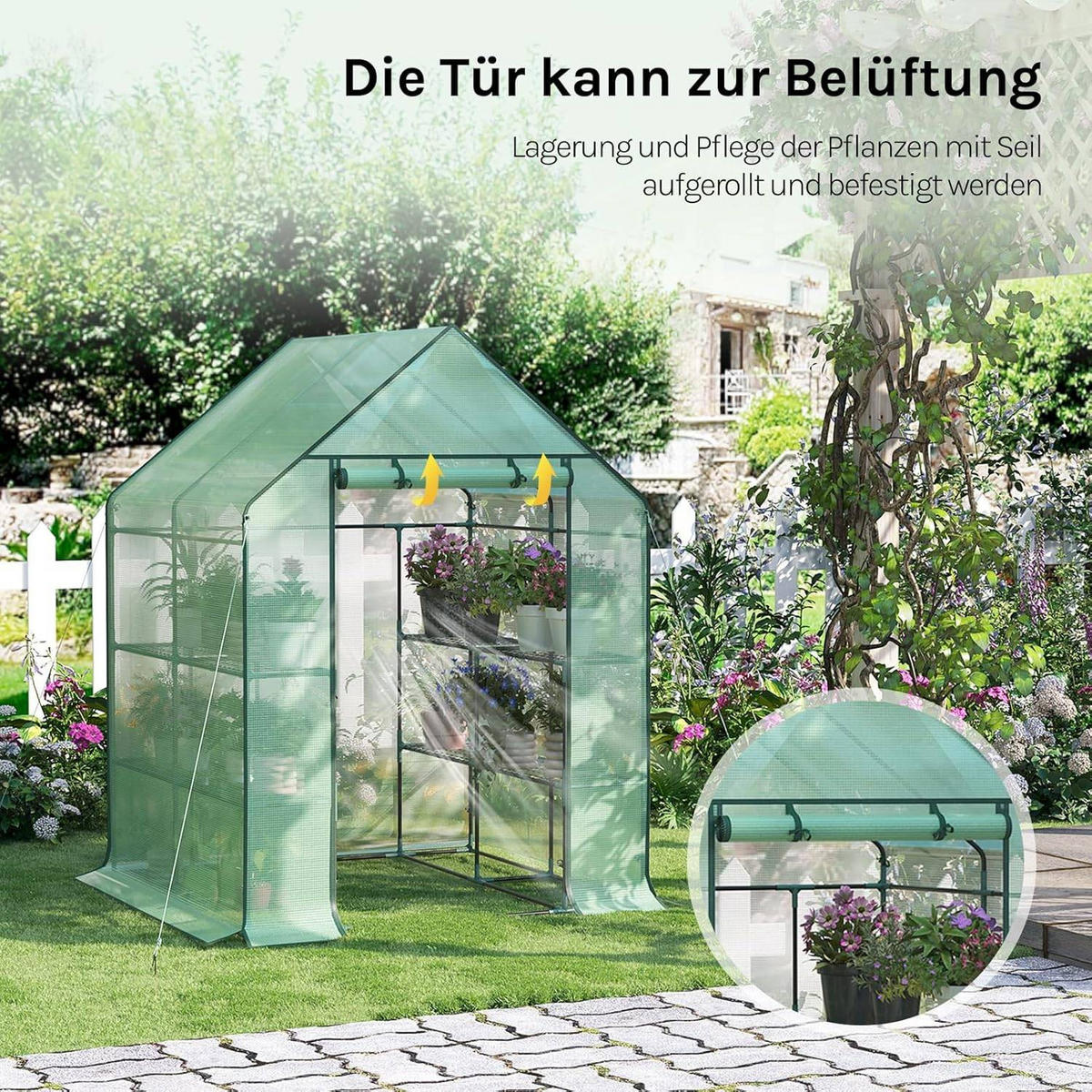 FOLIENGEWÄCHSHAUS, Metallgestell, 143 x 195 x 143 cm - Grün, Textil/Metall (143/195/143cm) - Woltu