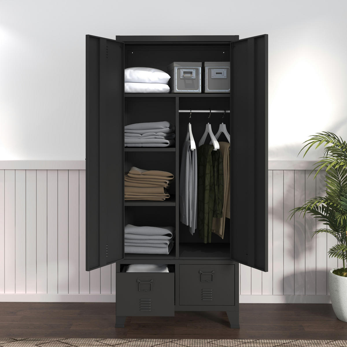 KLEIDERSCHRANK Hankasalmi - Schwarz, Metall (90/180/40cm) - [en.casa]