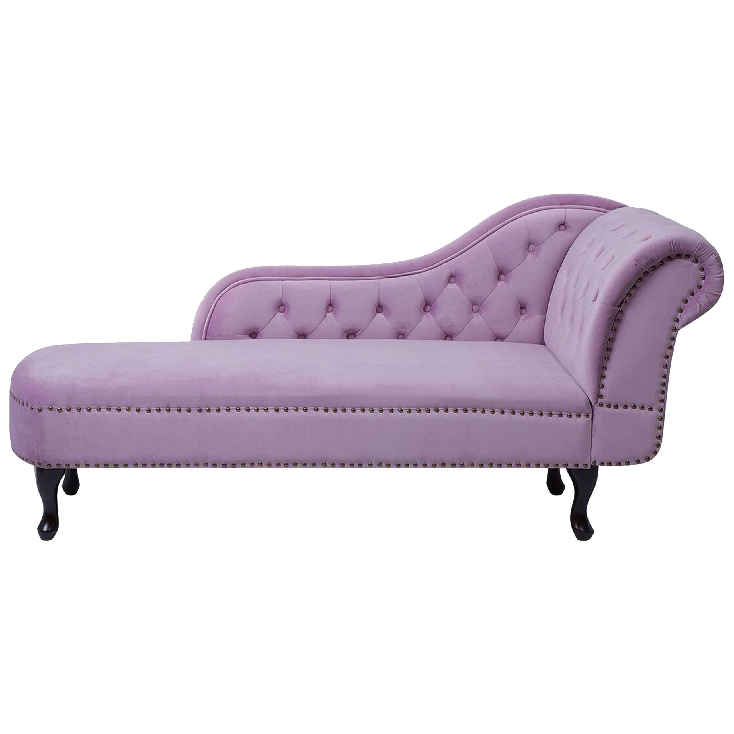 CHAISELONGUE Samtstoff violett rechtsseitig Nimes - Violett/Schwarz, Textil (170/79/61cm) - Beliani