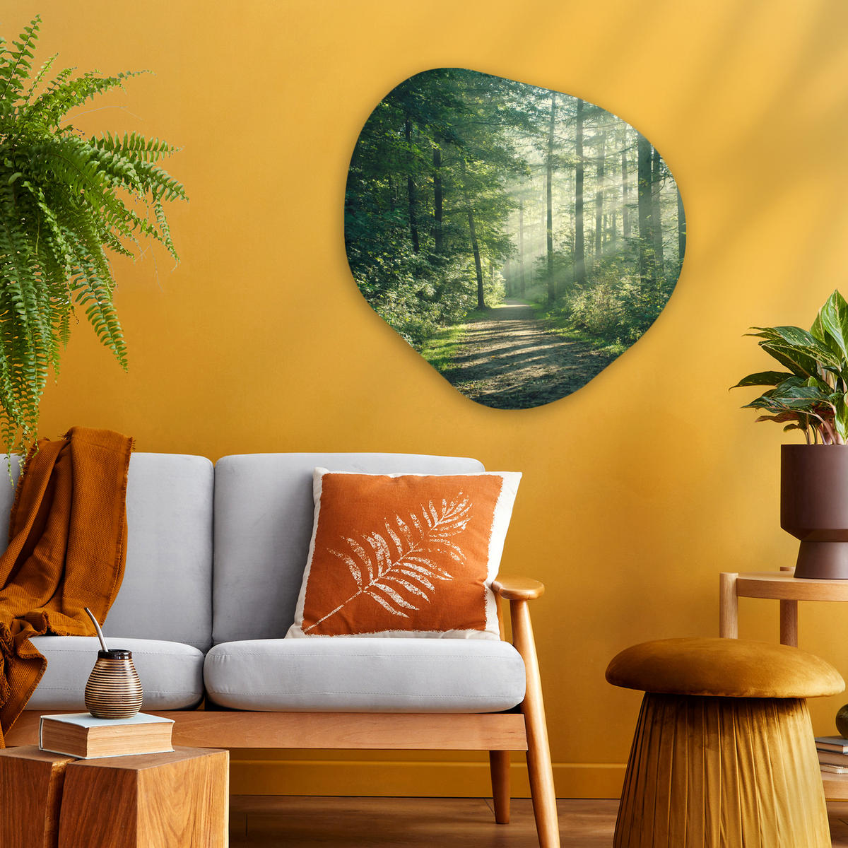 WANDBILD Wald - Weg - Sonne - Bäume - Grün - Natur 60x60 cm - Waldgrün, Kunststoff (60/60cm) - MuchoWow