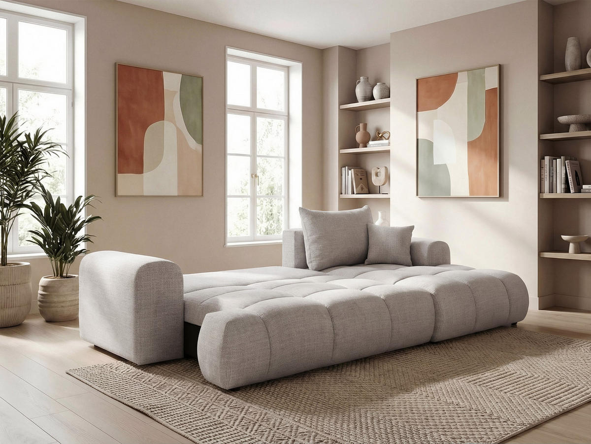 ECKSOFA MILANO mit Schlaffunktion und Bettkasten Grau - Grau, Holzwerkstoff/Kunststoff (250/90cm) - Idohome