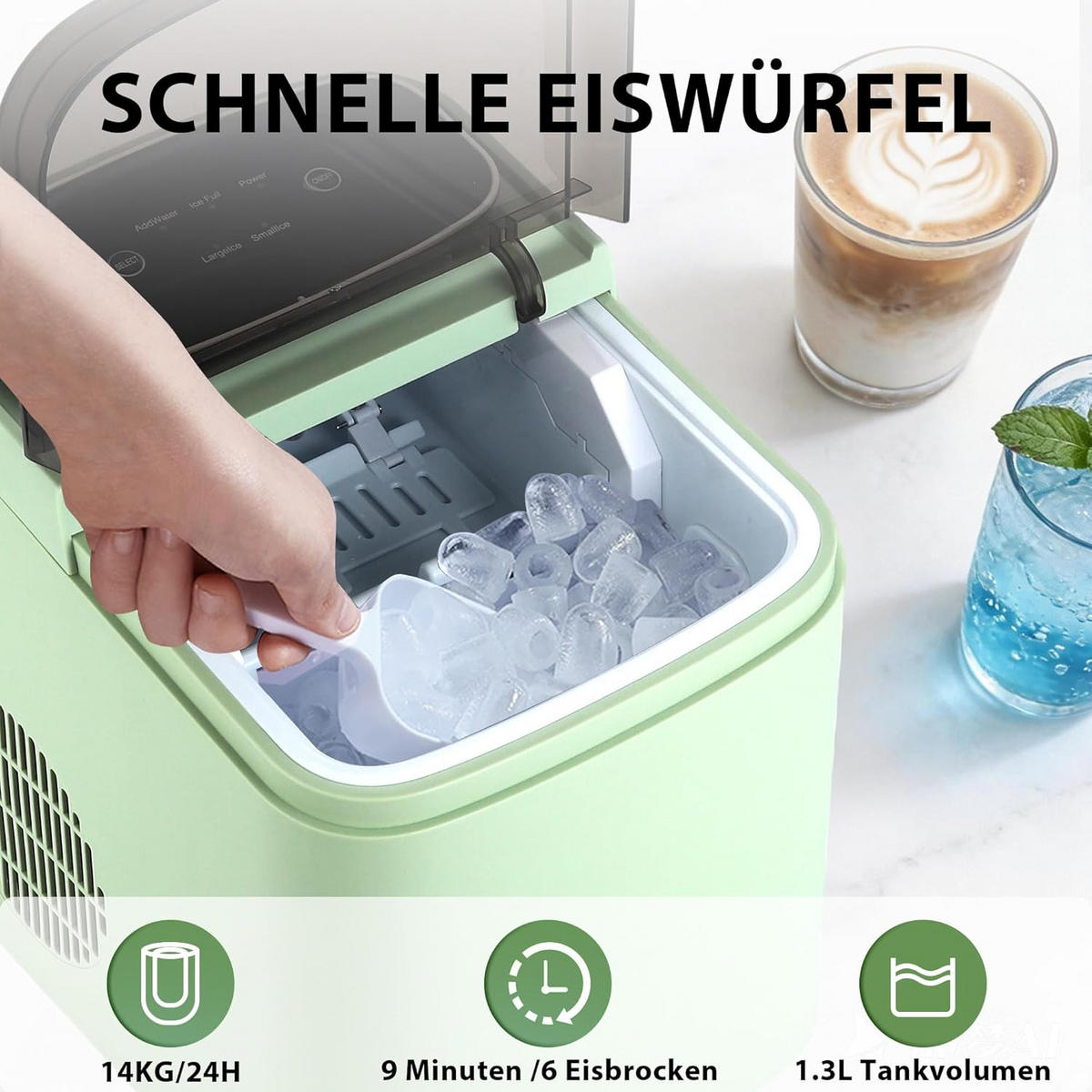 EISWÜRFELMASCHINE Kühleis 2.5L - Grün, Kunststoff (30.5/30.2/23.5cm) - Nettlife