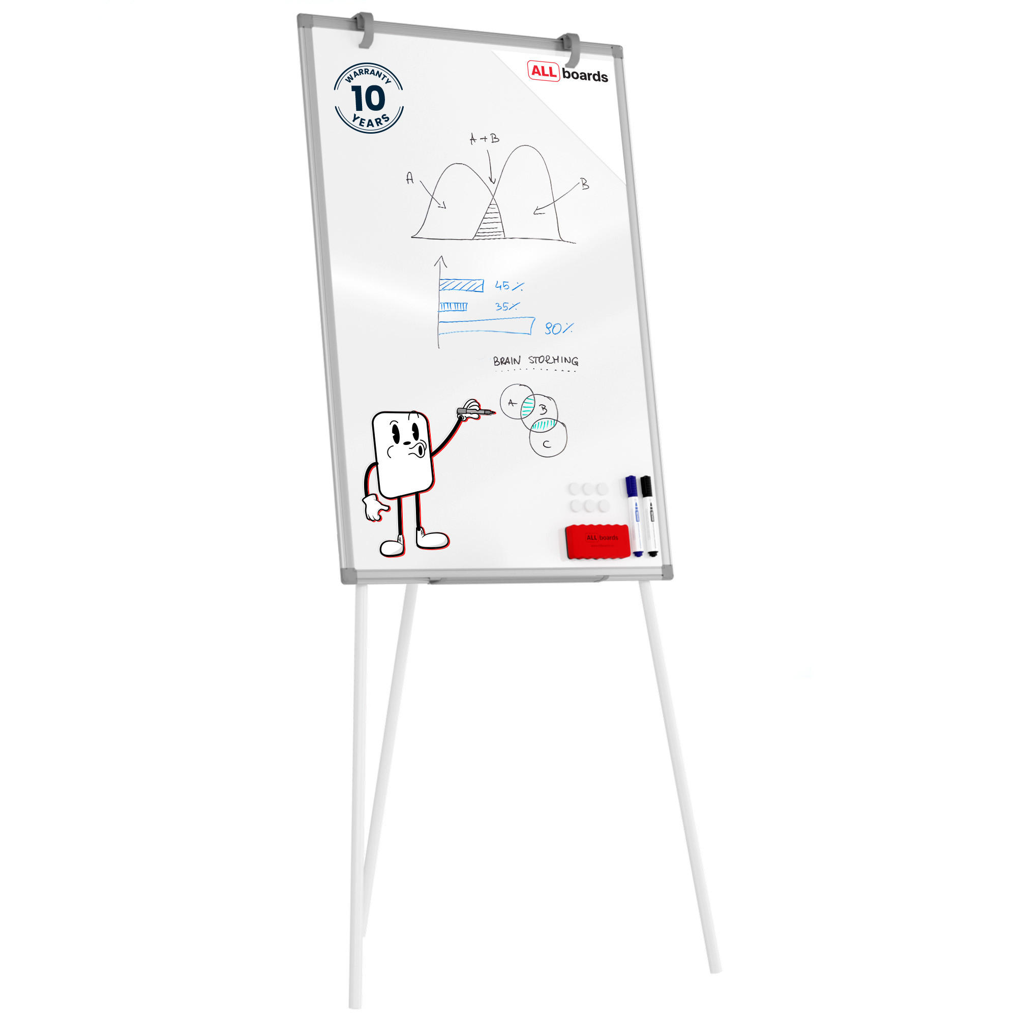 MAGNETISCHES Whiteboard-Flipchart 90x60 cm, Silber - Silberfarben, Metall (100/70/1.2cm) - ALLboards
