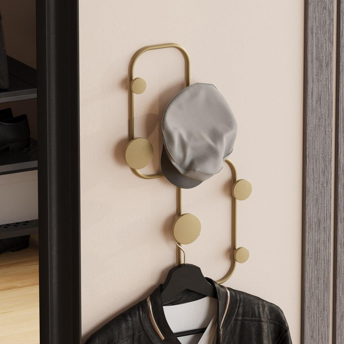 WANDGARDEROBE mit 5 Haken aus schwarzem Metall 26/5/48 cm - Goldfarben, Metall (5/48/26cm) - Calicosy