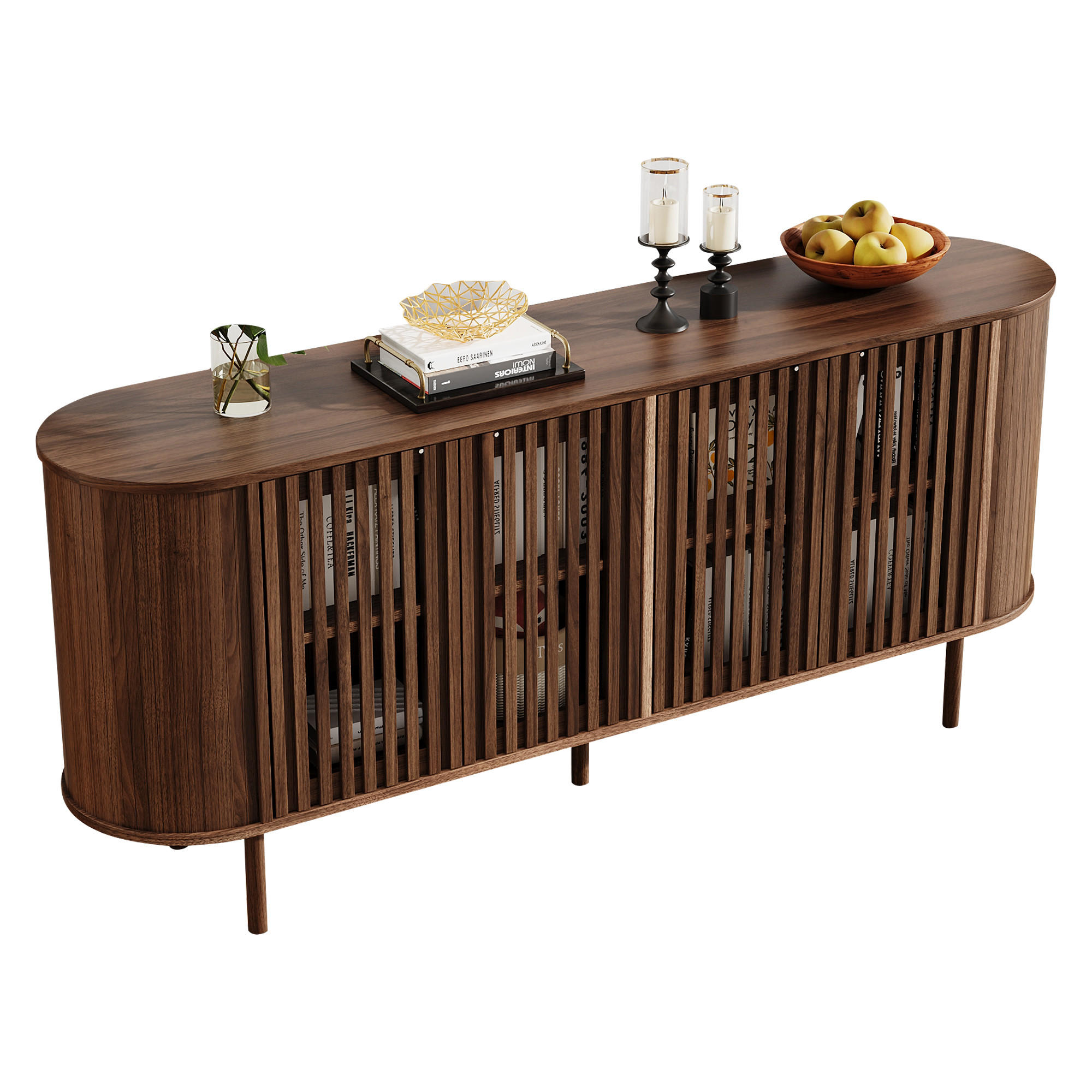 SIDEBOARD 160x40x70cm Walnuss mit 4 Schiebetüren - Walnussfarben, Holzwerkstoff (160/70/40cm) - FLIEKS