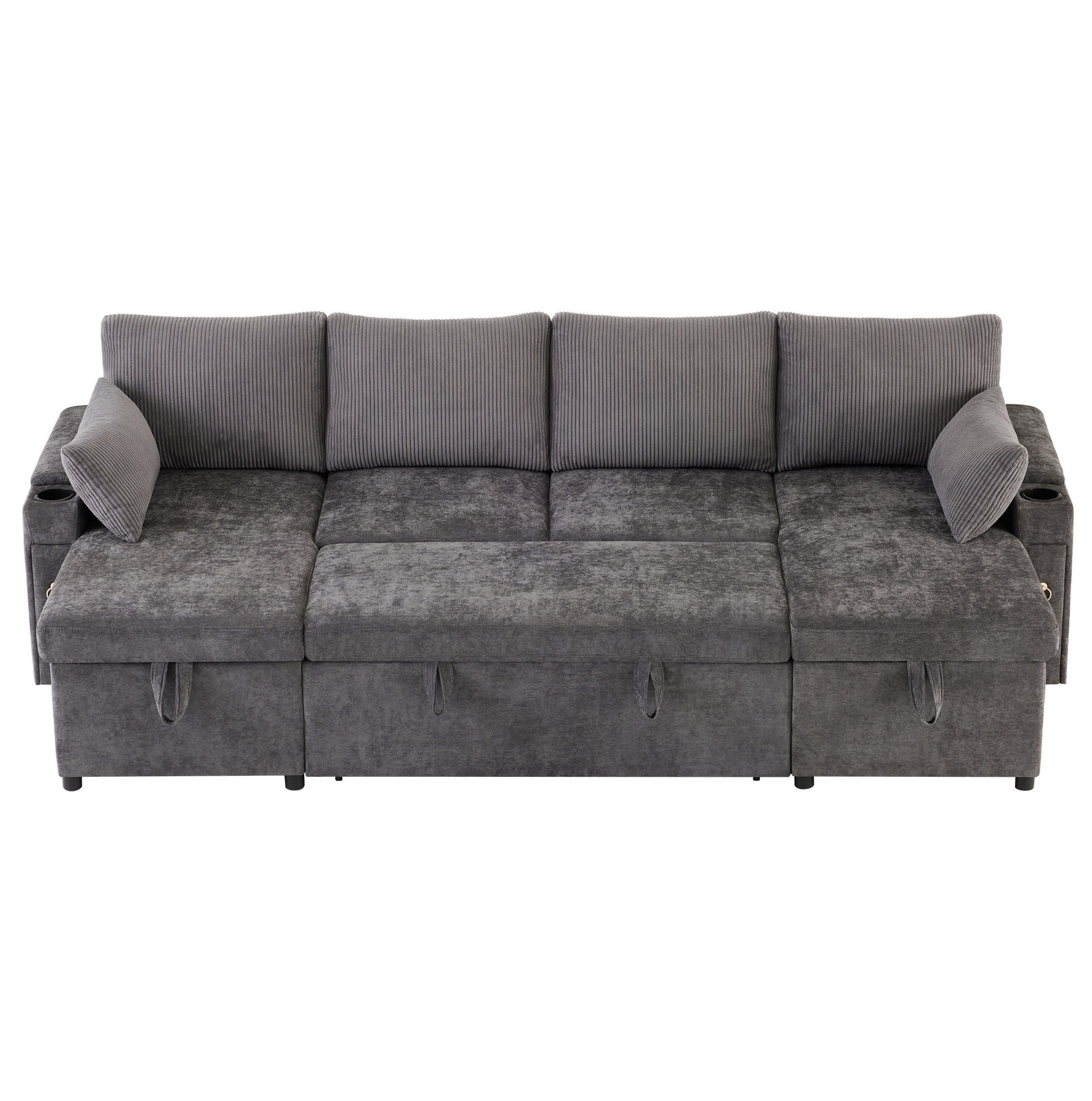 SCHLAFSOFA aus Chenille & Cord 272x131x84 cm in Grau mit Stauraum & Getränkehaltern - Grau, Textil (272/84/131cm) - Modfu