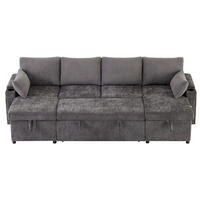 SCHLAFSOFA aus Chenille & Cord 272x131x84 cm in Grau mit Stauraum & Getränkehaltern - Grau, Textil (272/84/131cm) - Modfu
