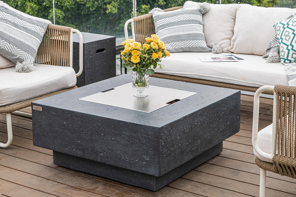 FEUERTISCH Manhattan Gasfeuerstelle aus GF-Beton 91/91/40 cm - Dunkelgrau, Naturmaterialien (91/40/91cm) - Elementi