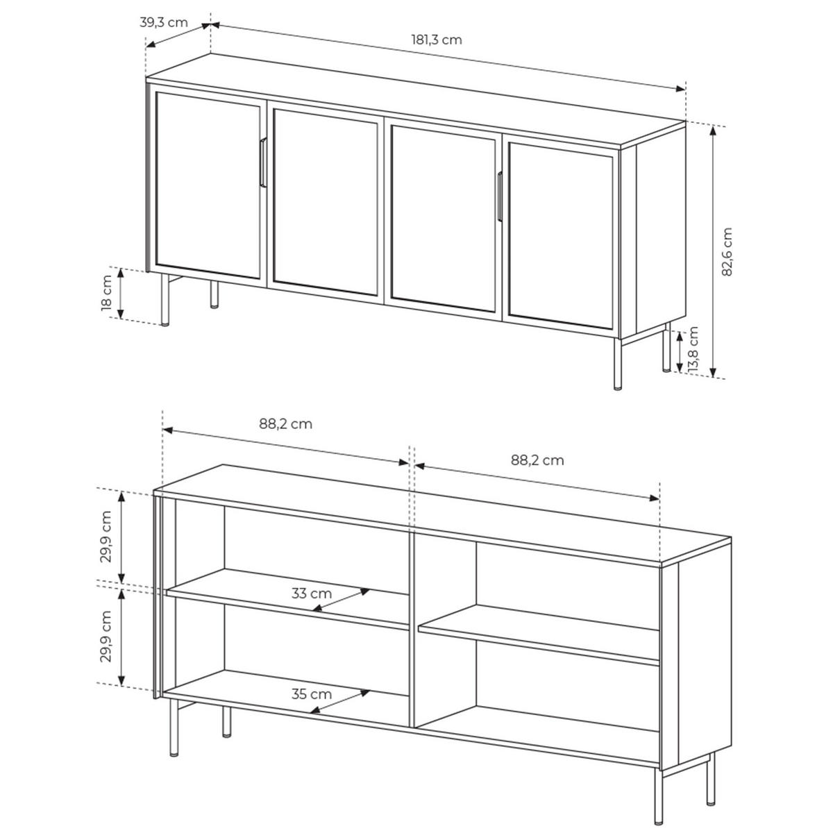 SIDEBOARD Lumi 4-türig mit Glasfronten Kaschmirgrau 181 cm - Taupe/Goldfarben, Holzwerkstoff/Metall (181.3/82.6/39.3cm) - Selsey