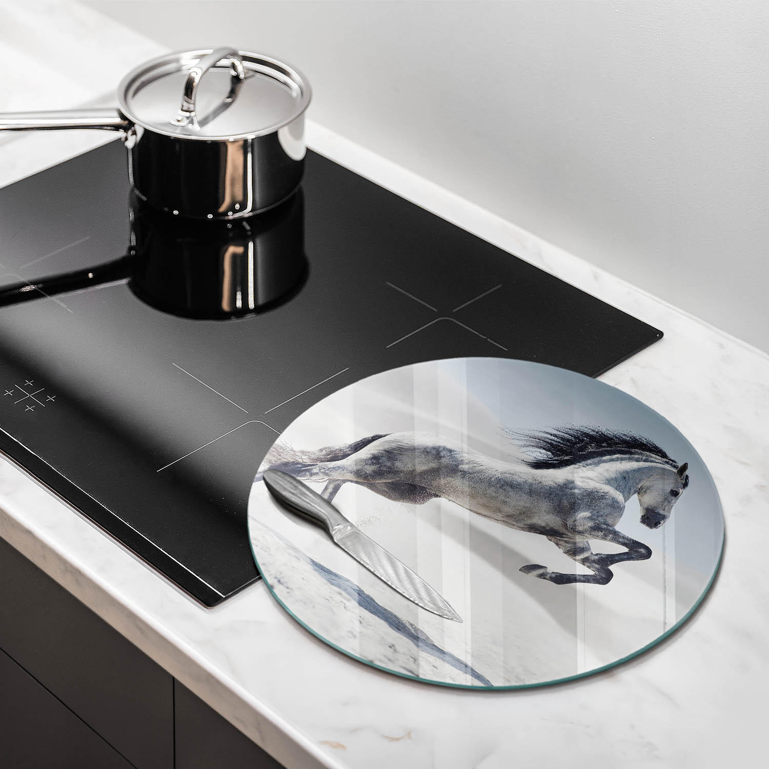 GLASPLATTE Ø 40 cm Weißes Rumänisches Pferd - Greige, Glas (40/40cm) - Wallfluent