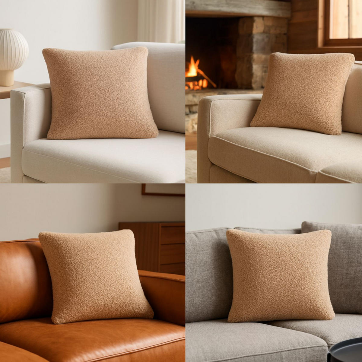 FELLKISSEN, Bouclé Teddy Zierkissen Flauschkissen Dekokissen Beige 50x50cm - Beige, Textil (50/50cm) - nordic coast company