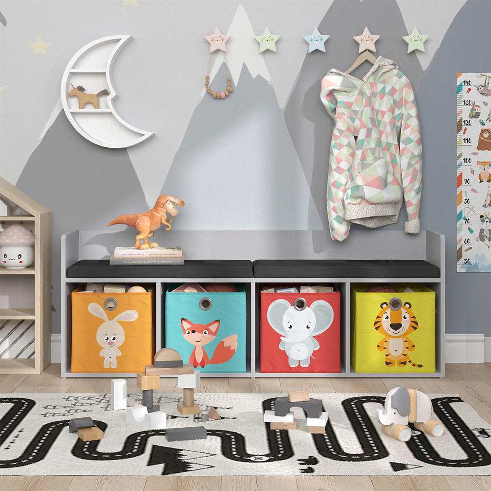 KINDERSITZBANK Luigi Weiß 142.4 x 53.4 cm 4 Fächer, mit Faltboxen bunt - Weiß, Holzwerkstoff (142.4/53.4/31.2cm) - Vicco