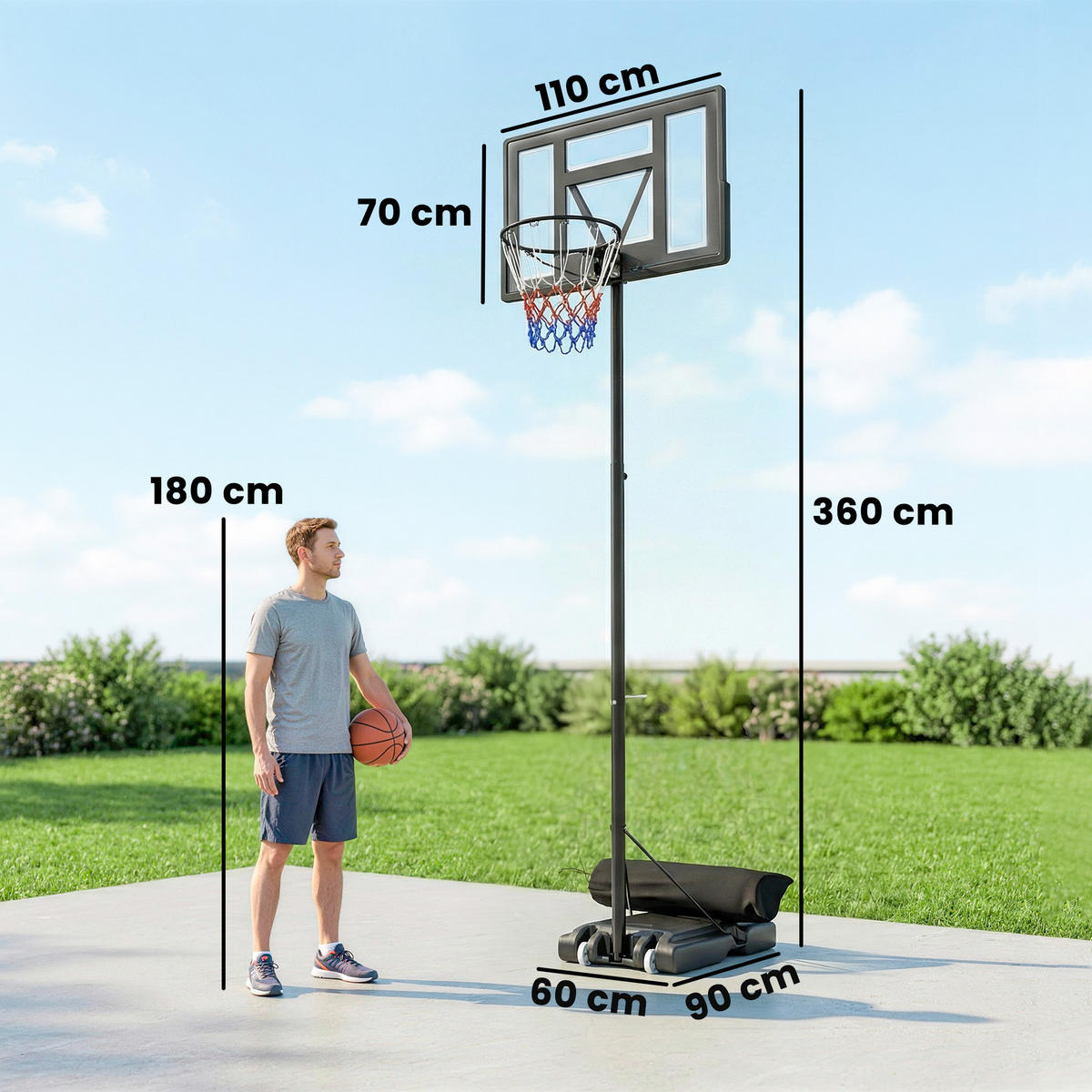 BASKETBALLKORB DE-10542 Schwarz - Schwarz, Metall (70/110cm) - ComfortXL