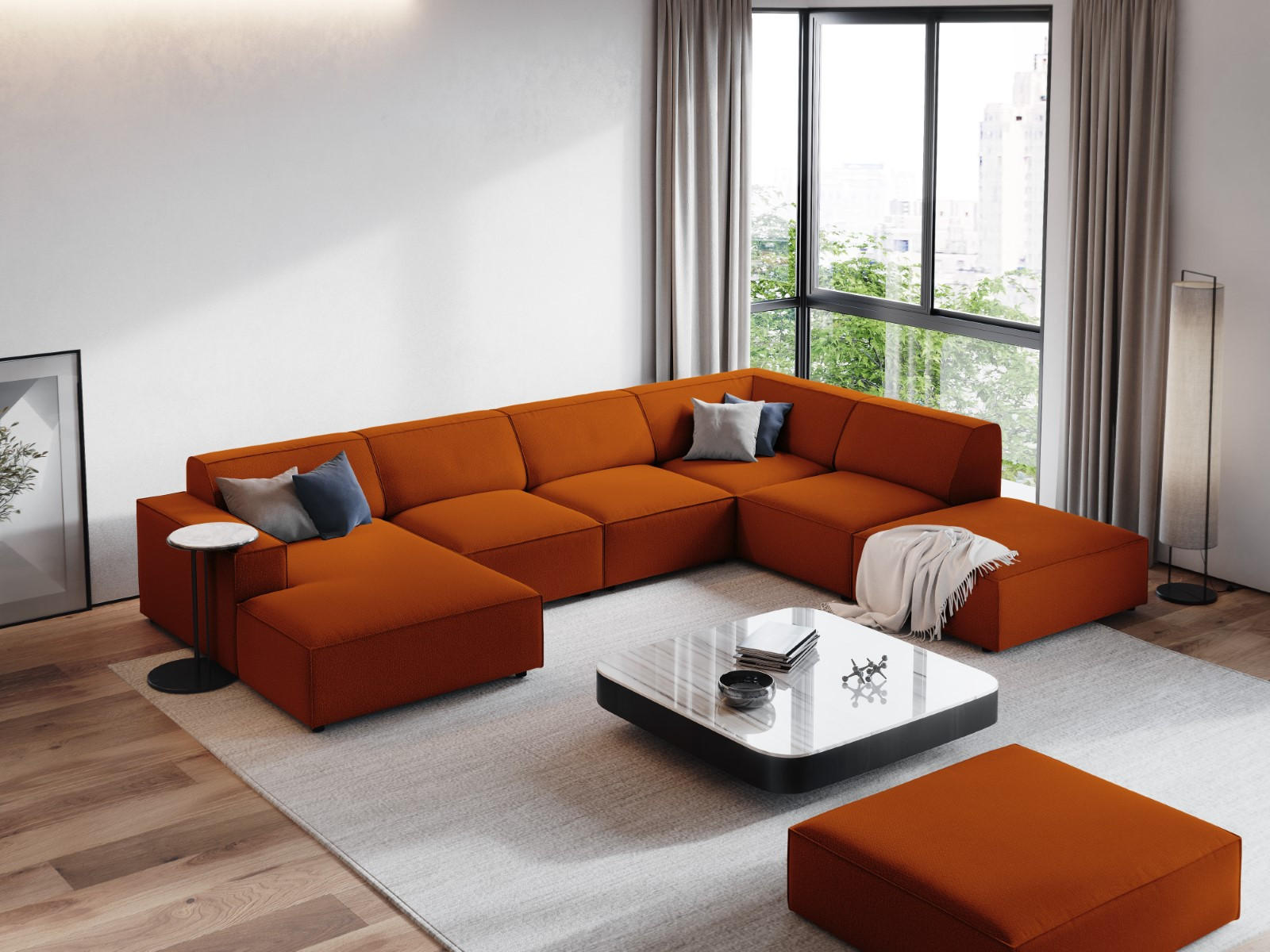 Thumbnail - Micadoni Panoramasofa, Terra cotta, Textil, 7-Sitzer, U-Form, 262x70x364 cm, Hergestellt in Europa, Wohnzimmer, Sofas & ...