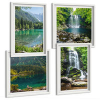 BILDER SET 4er Set - 50x50 cm & 40x60 cm Weißer Rahmen - Wasserfälle in grüner Umgebung - Weiß, Kunststoff (50/50cm) - TULUP