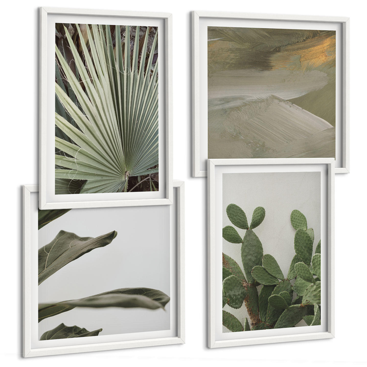 BILDER SET 4er Set - 50x50 cm & 40x60 cm Weißer Rahmen - Blätter tropischer Pflanzen in Pastellfarben - Weiß, Kunststoff (50/50cm) - TULUP