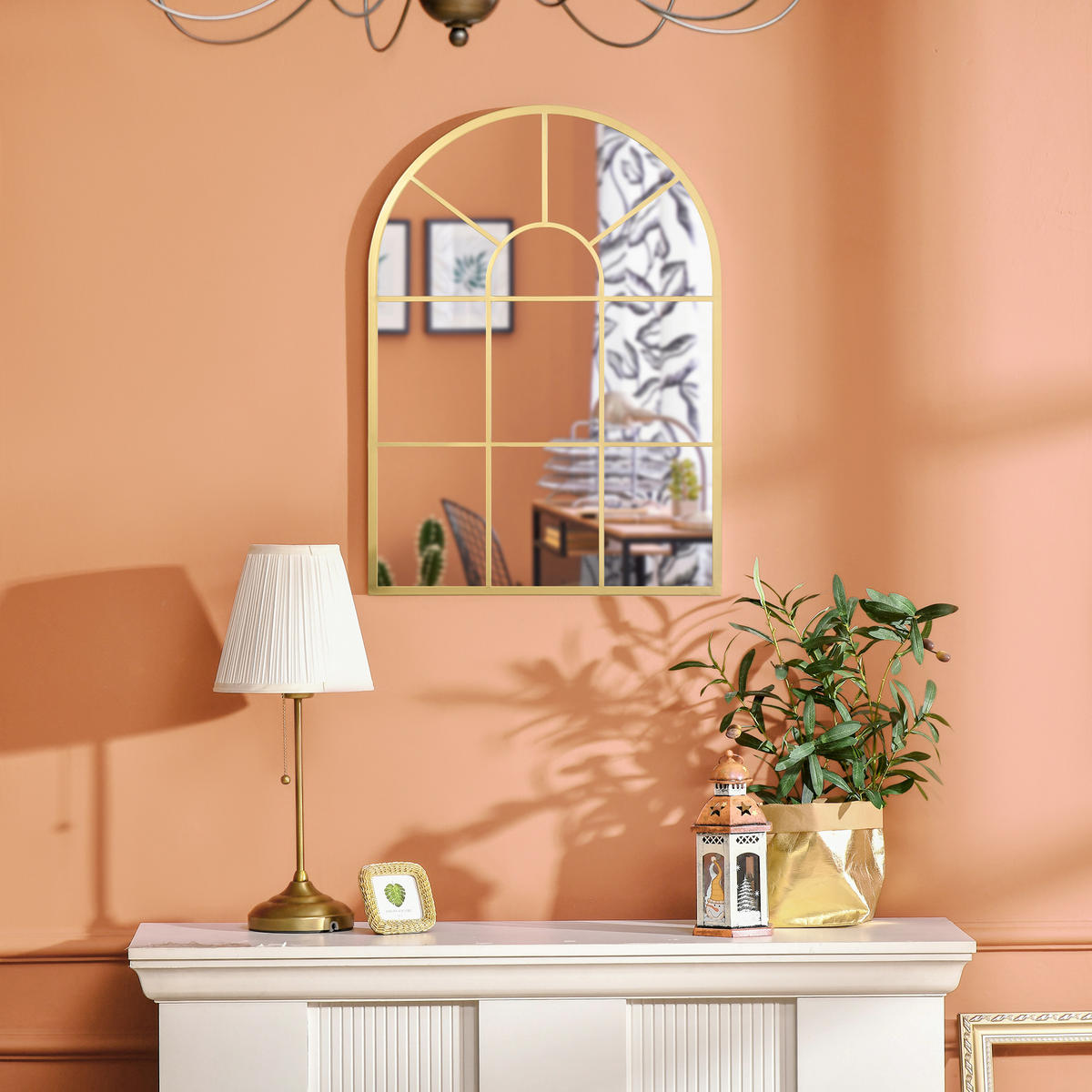 WANDSPIEGEL Fensterspiegel 70 x 50cm Flurspiegel mit Metallrahmen Gold - Goldfarben, Glas/Metall (2/50/70cm) - HOMCOM