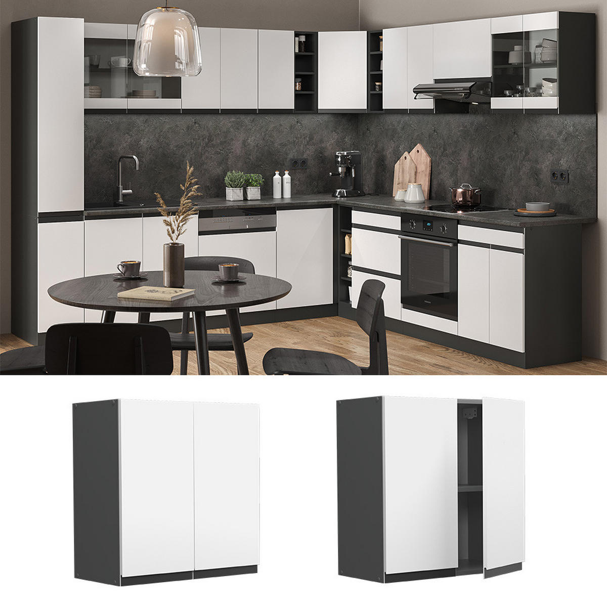 HÄNGESCHRANK R-Line Weiß 60 cm J-Shape - Anthrazit/Weiß, Holzwerkstoff (60/60/31cm) - Vicco
