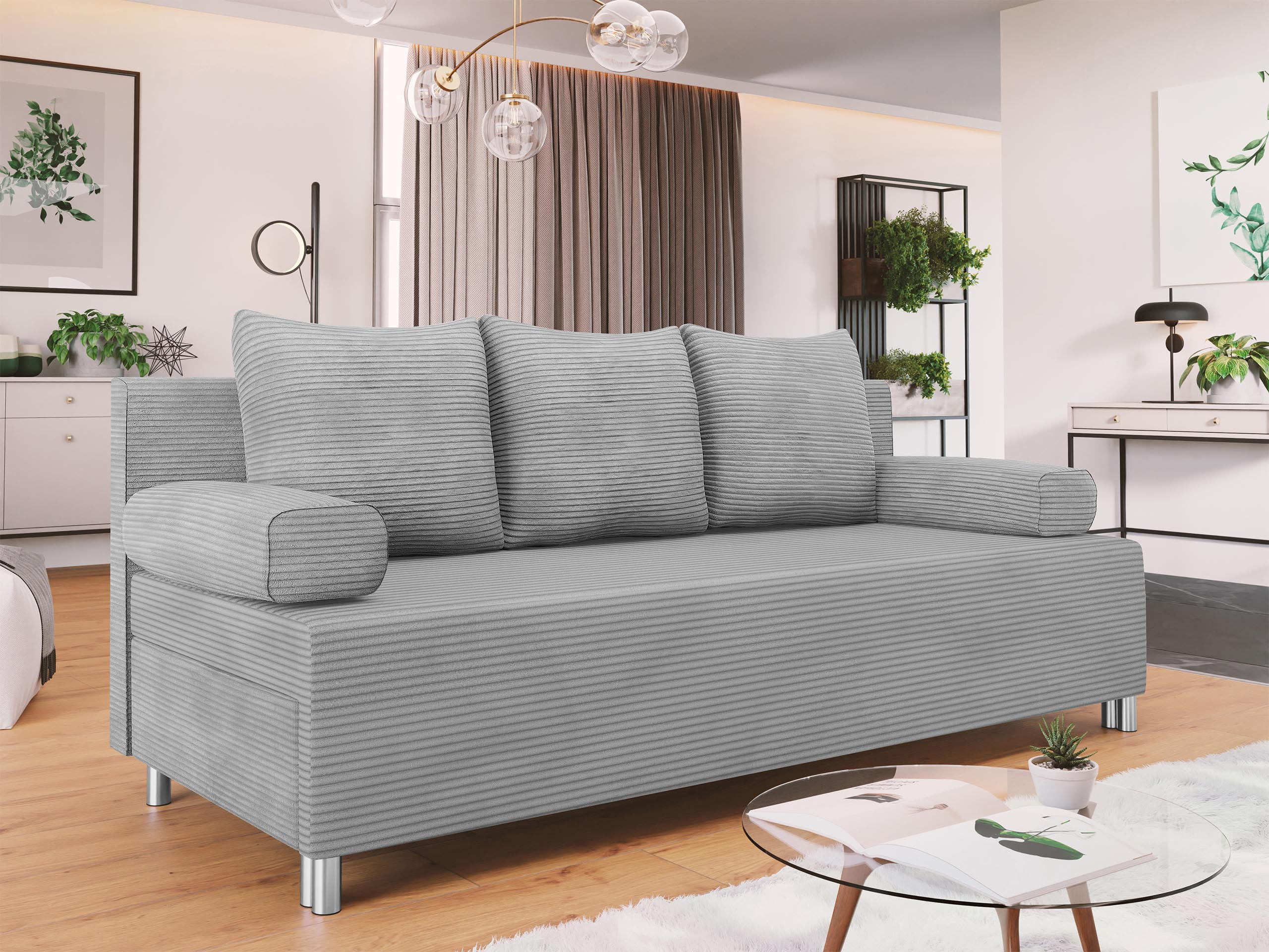 SCHLAFSOFA Dover Cord - Chromfarben/Grau, Holz/Kunststoff (192/86/80cm) - MIRJAN24