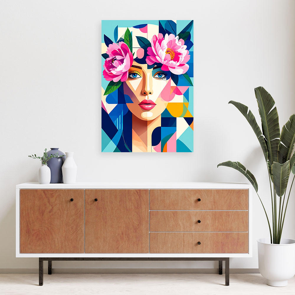 LEINWANDBILD Frau mit Blumen im Bauhaus-Stil 60x90cm - Multicolor, Textil (60/90cm) - Feeby