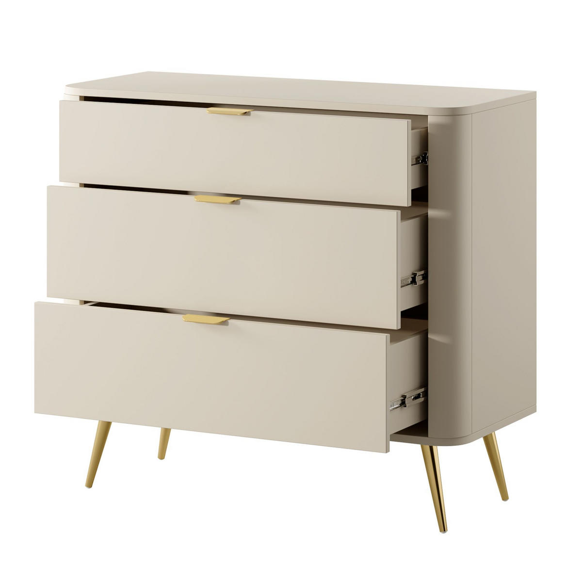 KOMMODE Oval Beige 92 cm - Beige/Goldfarben, Holzwerkstoff/Metall (92.4/83.6/38cm) - Selsey