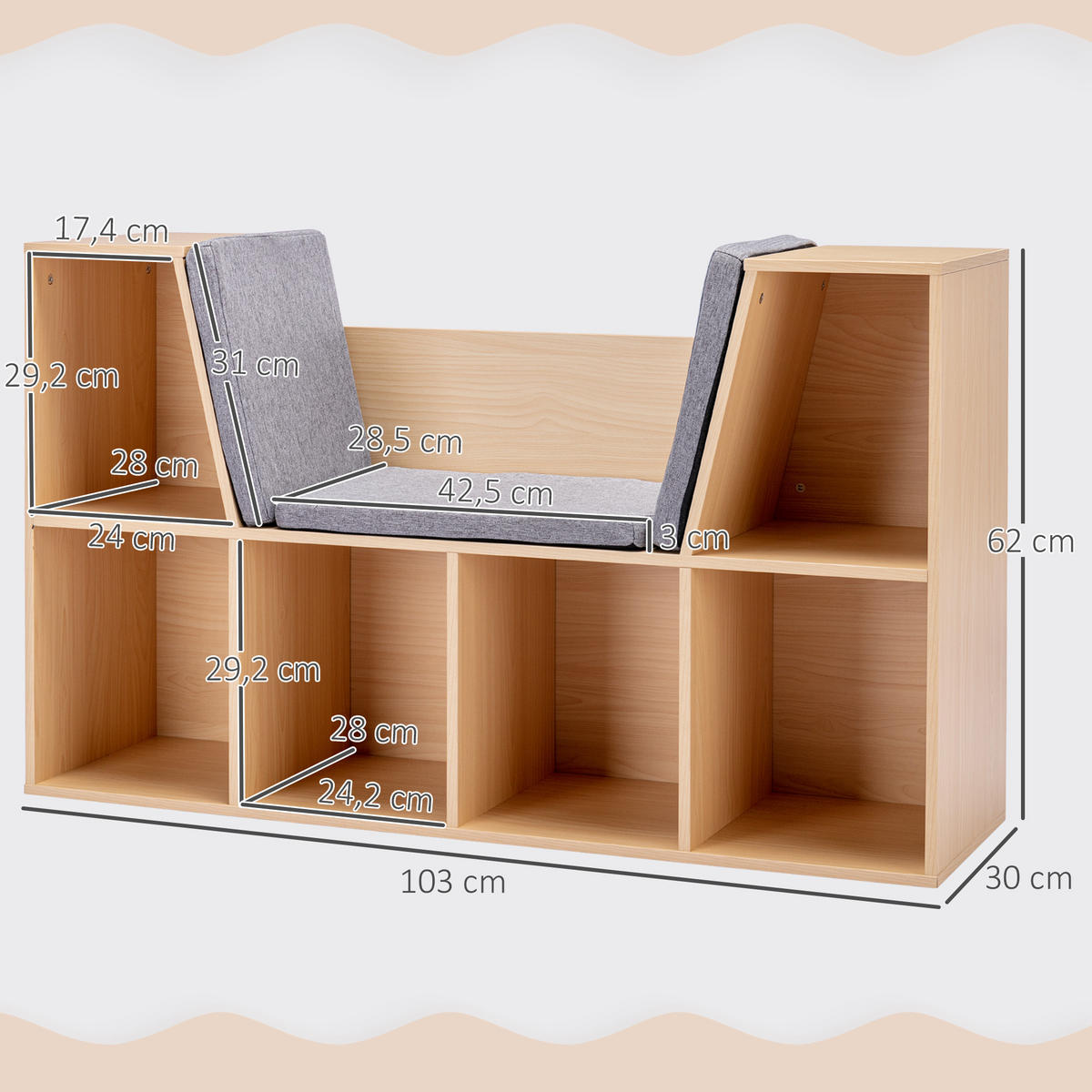 KINDERREGAL - Hellbraun, Holzwerkstoff (30/62/103cm) - HOMCOM