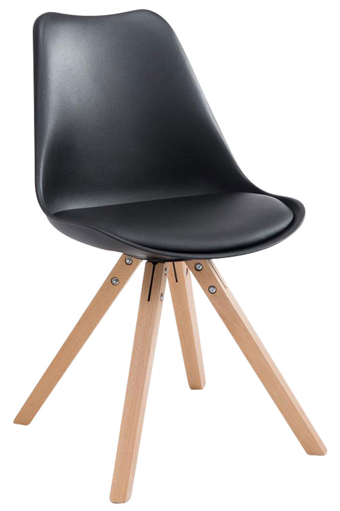 STUHL Lederlook schwarz - Eukalyptusholzfarben/Schwarz, Holz/Textil (47.5/83/55.5cm) - CLP