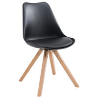 STUHL Lederlook schwarz - Eukalyptusholzfarben/Schwarz, Holz/Textil (47.5/83/55.5cm) - CLP