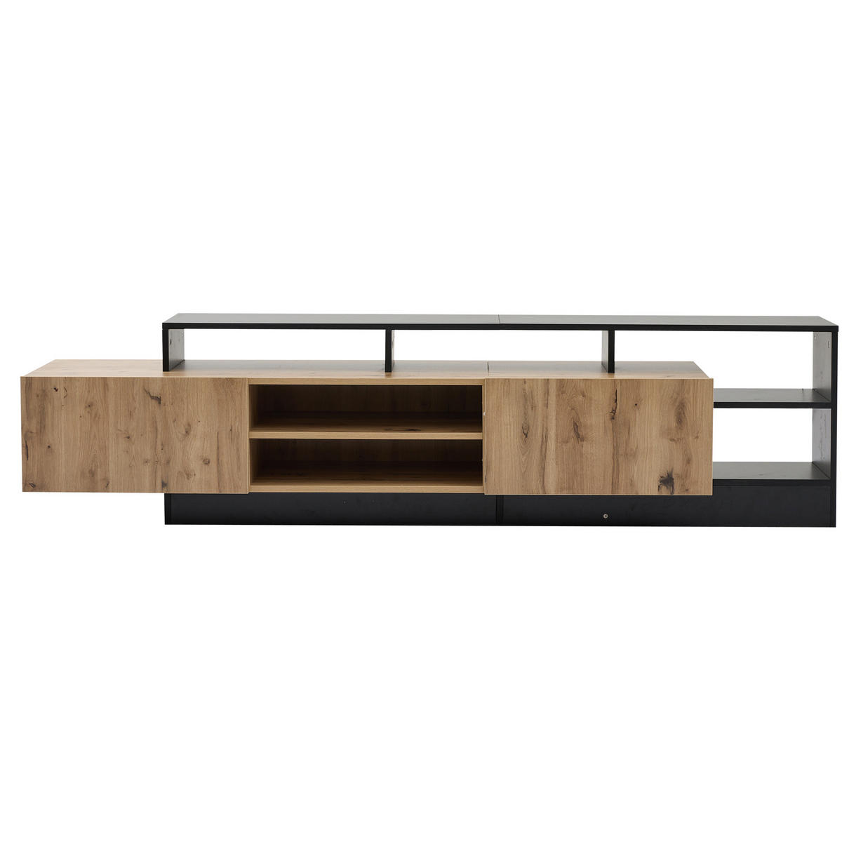 TV-LOWBOARD 190/40/48,5 cm mit LED-Beleuchtung, offenem und geschlossenem Stauraum aus Spanplatte, Schwarz/Eichefarben - Schwarz, Holzwerkstoff (190/48.5/40cm) - Redom