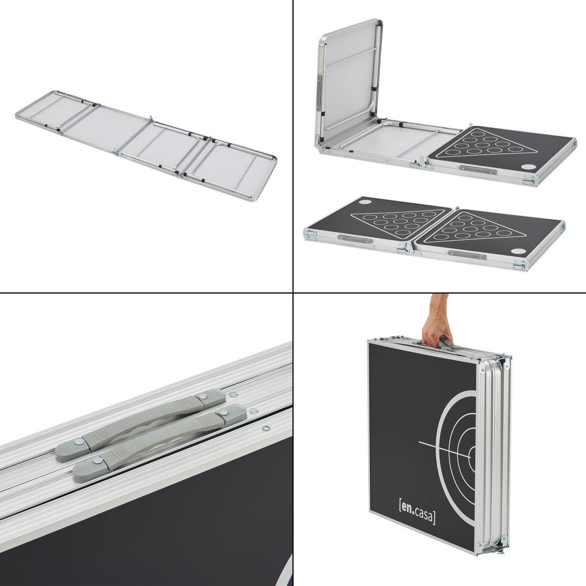 BIERPONGTISCH Ibiza - Silberfarben/Schwarz, Holzwerkstoff/Metall (60/240/70cm) - [en.casa]