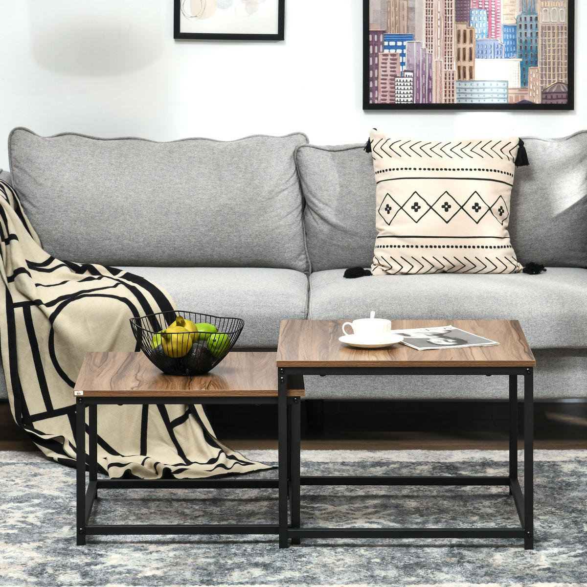 COUCHTISCH-SET eckig, Spanplatte, Naturholz - Naturfarben, Kunststoff (60/60/45cm) - HOMCOM