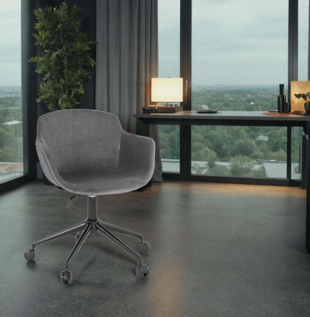 BÜROSTUHL Samt mit Rollen, 360° drehbar und höhenverstellbar PILANO, Anthrazit 54x59x80 cm - Anthrazit/Schwarz, Textil/Metall (59/80/54cm) - KADIMA DESIGN