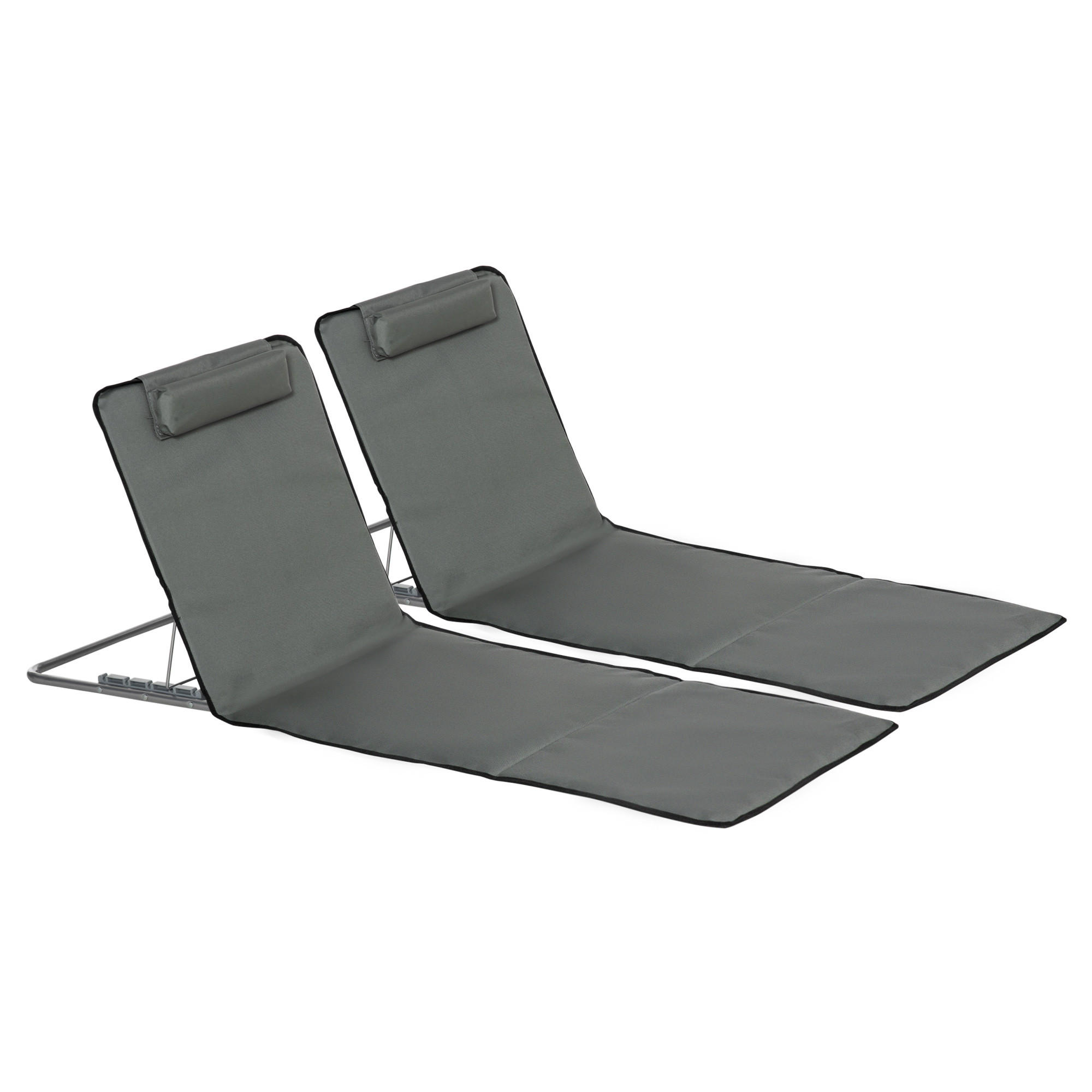 STRANDMATTE, 2er Set Faltbare Strandliege mit Kopfkissen, Tragetasche, Grau - Grau, Metall (53/35/124cm) - Outsunny