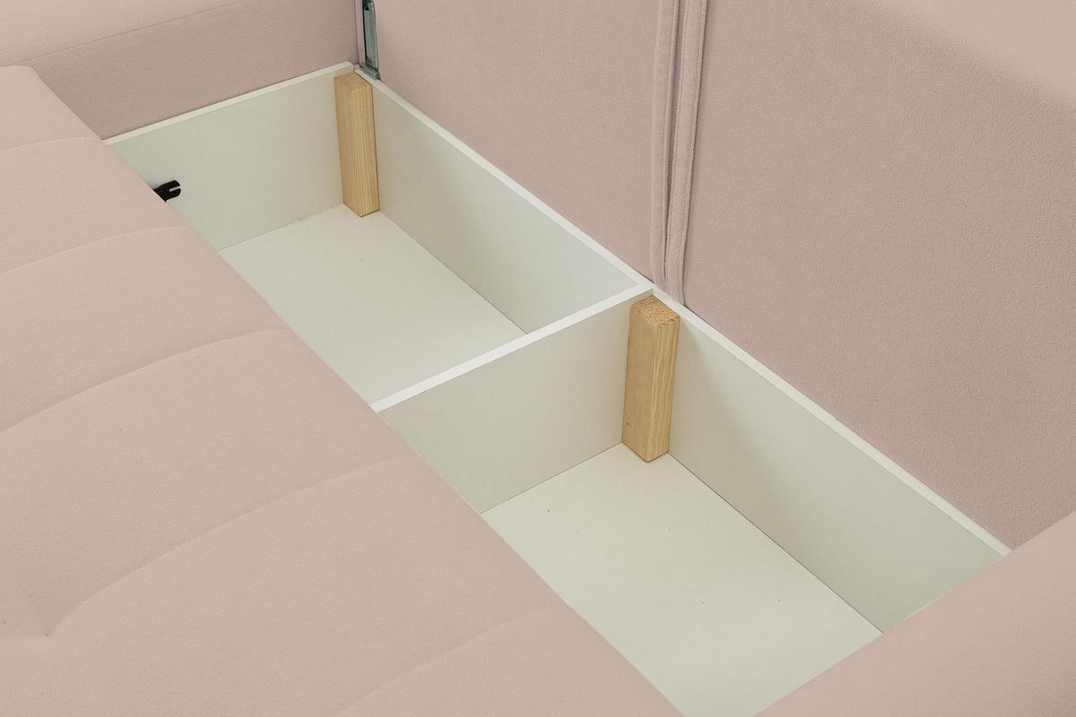 ECKSOFA Sprento Rosa, aus Boucle-Stoff, mit Schlaffunktion und Bettzeugfach - Rosa, Holzwerkstoff/Textil (230/149cm) - Bettso