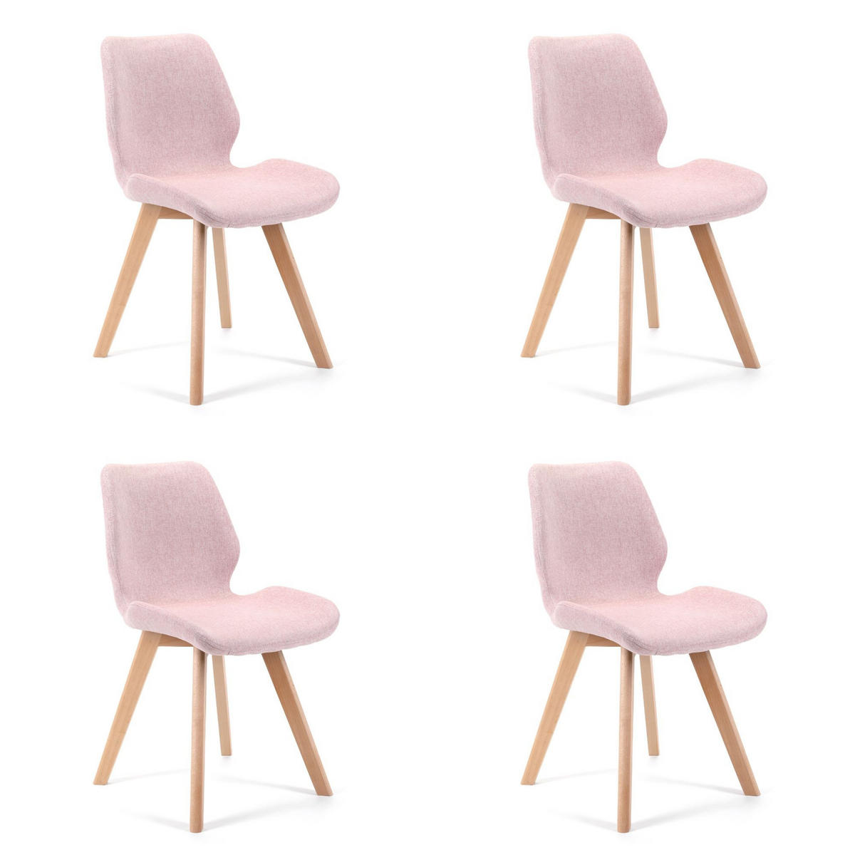 STUHL 4er-Set Rosa - Pink/Eichefarben, Holz/Textil (45.5/82.5/53cm) - Akord
