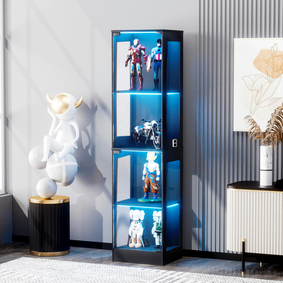 VITRINE 40/35/165 cm in Akaziefarben mit Glastüren und LED-Beleuchtung - Naturfarben, Kunststoff (40/165/35cm) - Flora Grace
