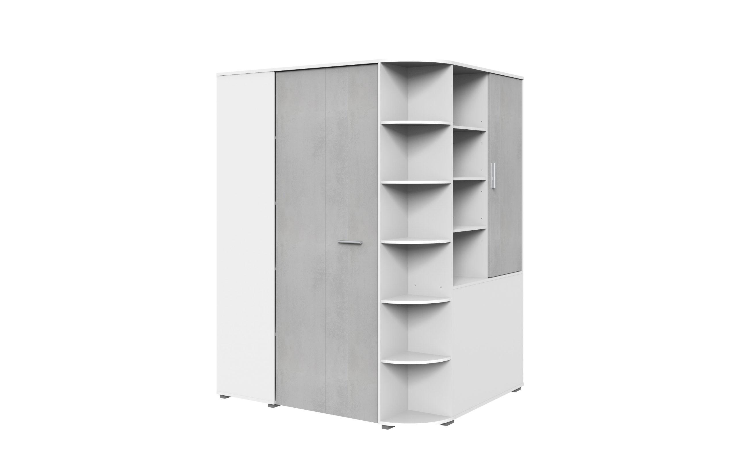 KLEIDERSCHRANK Joker in Weiß mit Beton - begehbarer Eckkleiderschrank - Weiß, Holzwerkstoff (124/199/148cm)