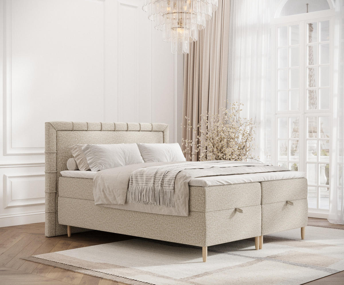 BOXBETT Voyage Beige 180/200 cm mit Matratze und Topper - Beige/Naturfarben, Holz/Holzwerkstoff (180/200cm) - Maison de Reve