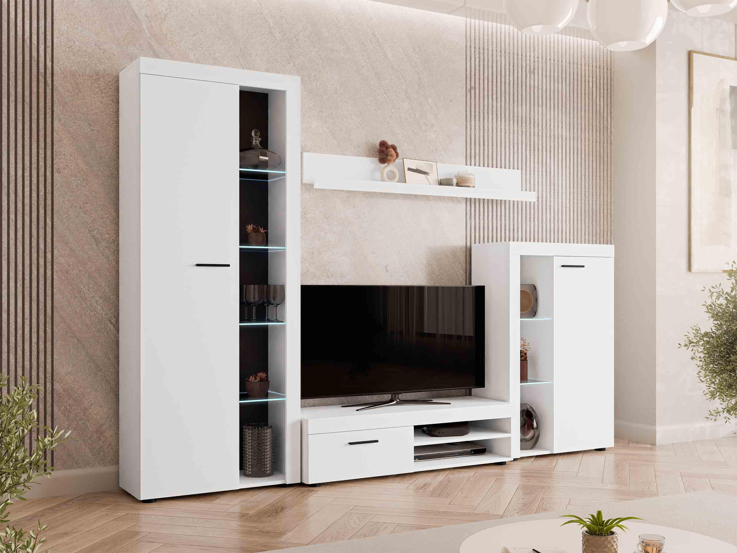 WOHNWAND Rumba mit LED Beleuchtung - Weiß, Holzwerkstoff (270/190/43cm) - MIRJAN24
