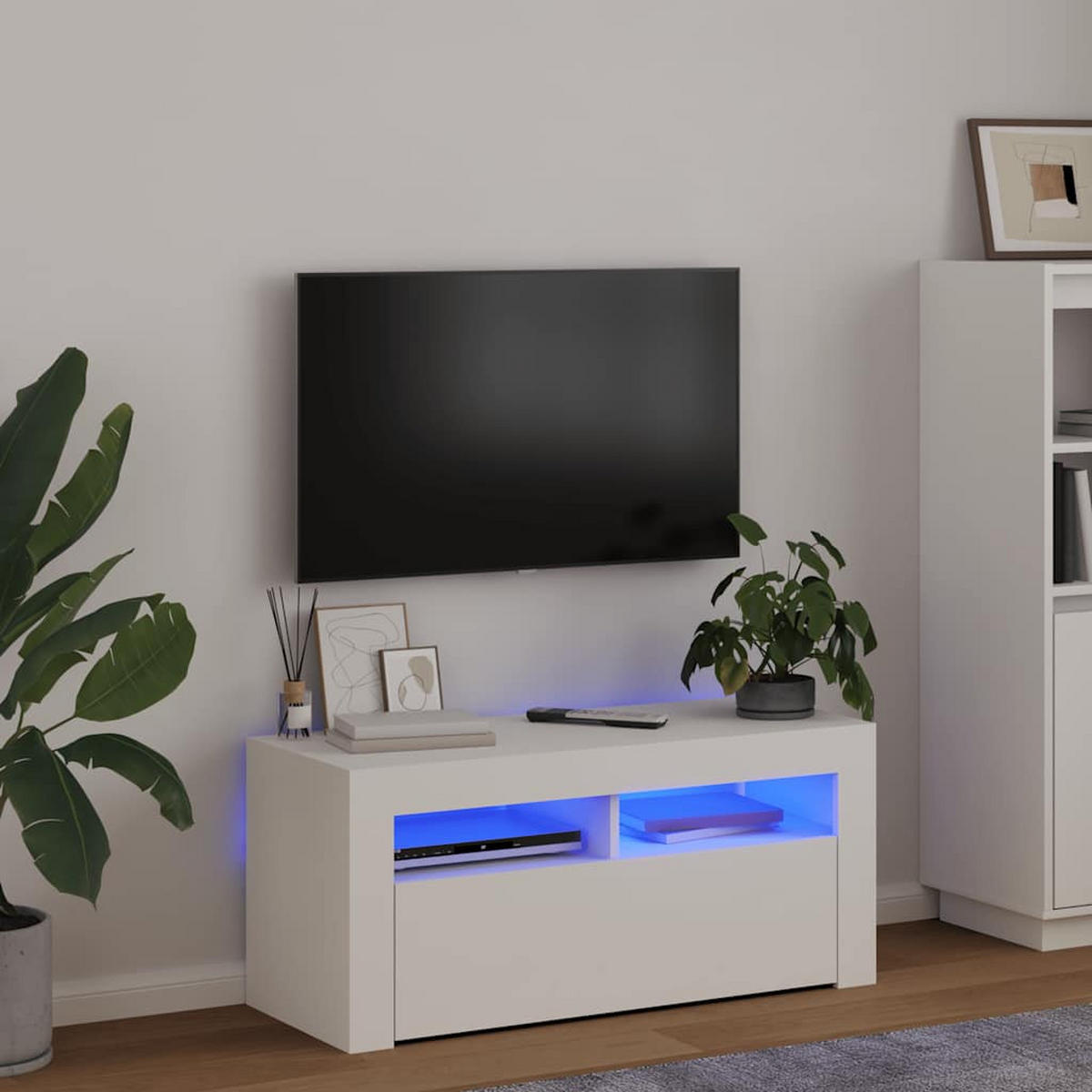 TV-SCHRANK Mit Led-Leuchten Weiß 90/35/40 Cm - Weiß, Holz (90/40/35cm) - vidaXL