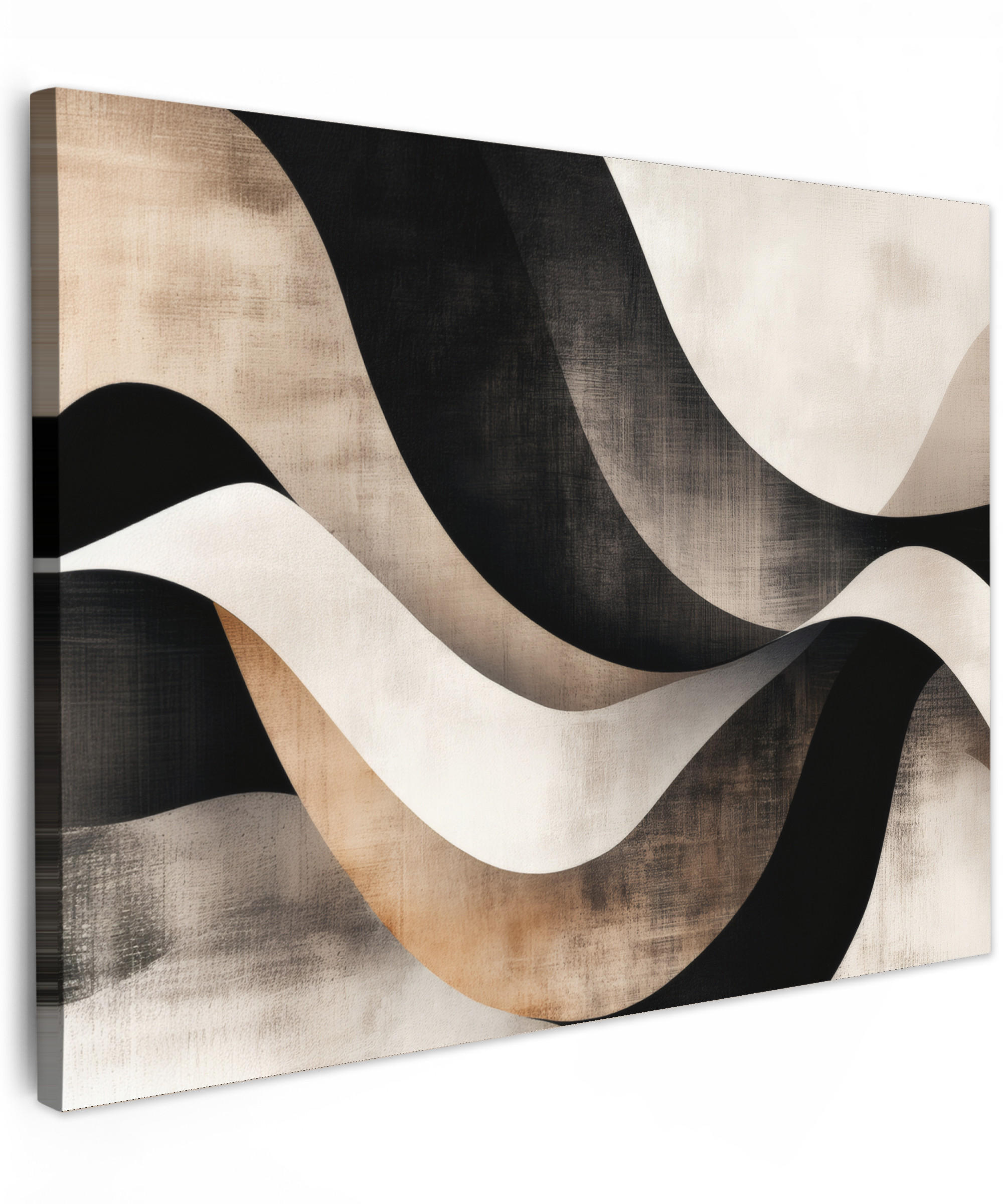 LEINWANDBILD Abstrakt - Wellen - Schwarz - Verwittert Wandbilder 80x60 cm - Trüffeleichefarben, Textil (80/60cm) - MuchoWow