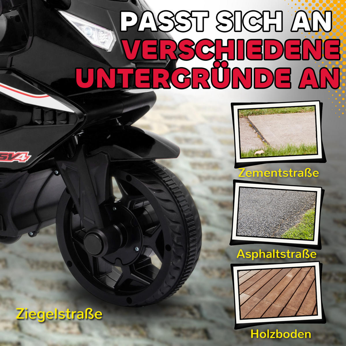 ELEKTRO-KINDERMOTORRAD mit USB Stützrädern und Musik, schwarz - Schwarz, Metall (75/36/49cm) - AIYAPLAY