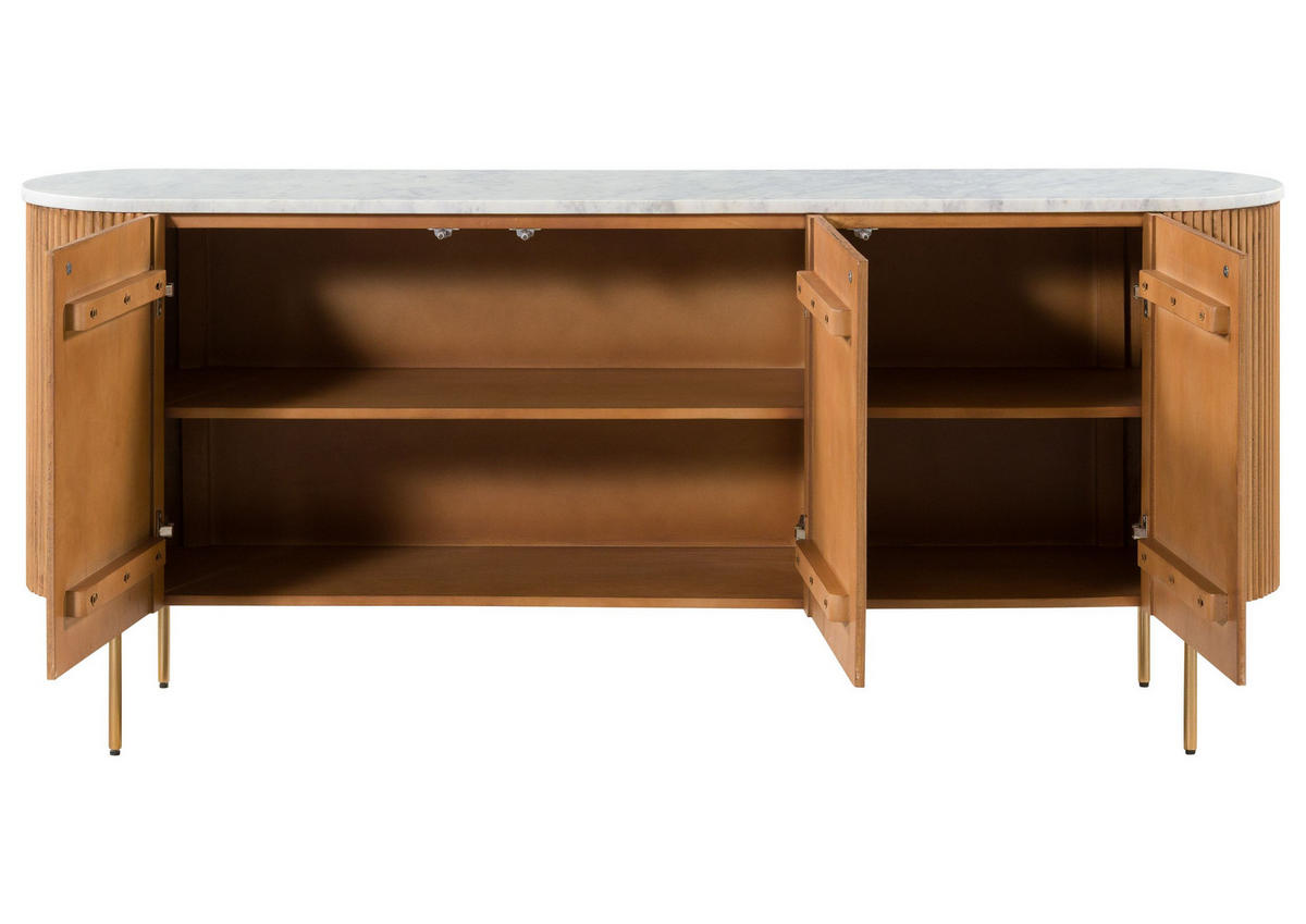 SIDEBOARD Mango 180x40x76 natur lackiert / Marmor weiß BARCELONA #501 - Naturfarben, Holz (180/76/40cm) - Massivmoebel24