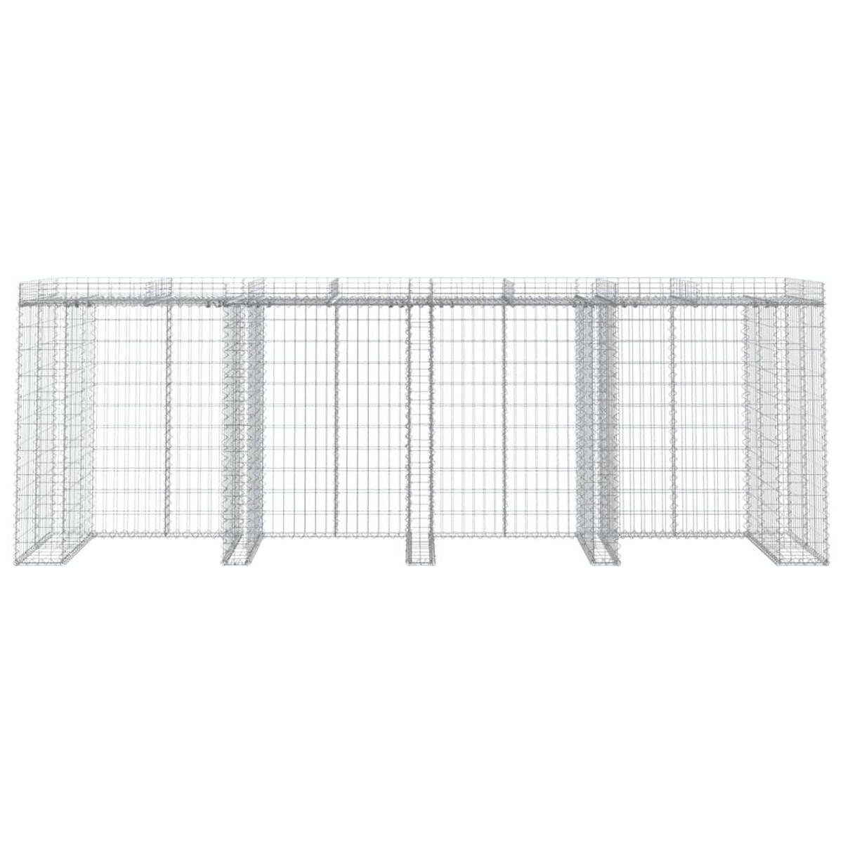 4ER Gabionen Mülltonnenbox ESOL mit Dach | 120x350x91cm | Für 4 Tonnen - Silberfarben, Metall (350/120/91cm) - DELUKE